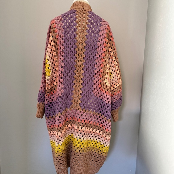 Women's Hand Crocheted 100% Cotton Long Cardigan Sweater Duster Size M/L - Picture 11 of 11